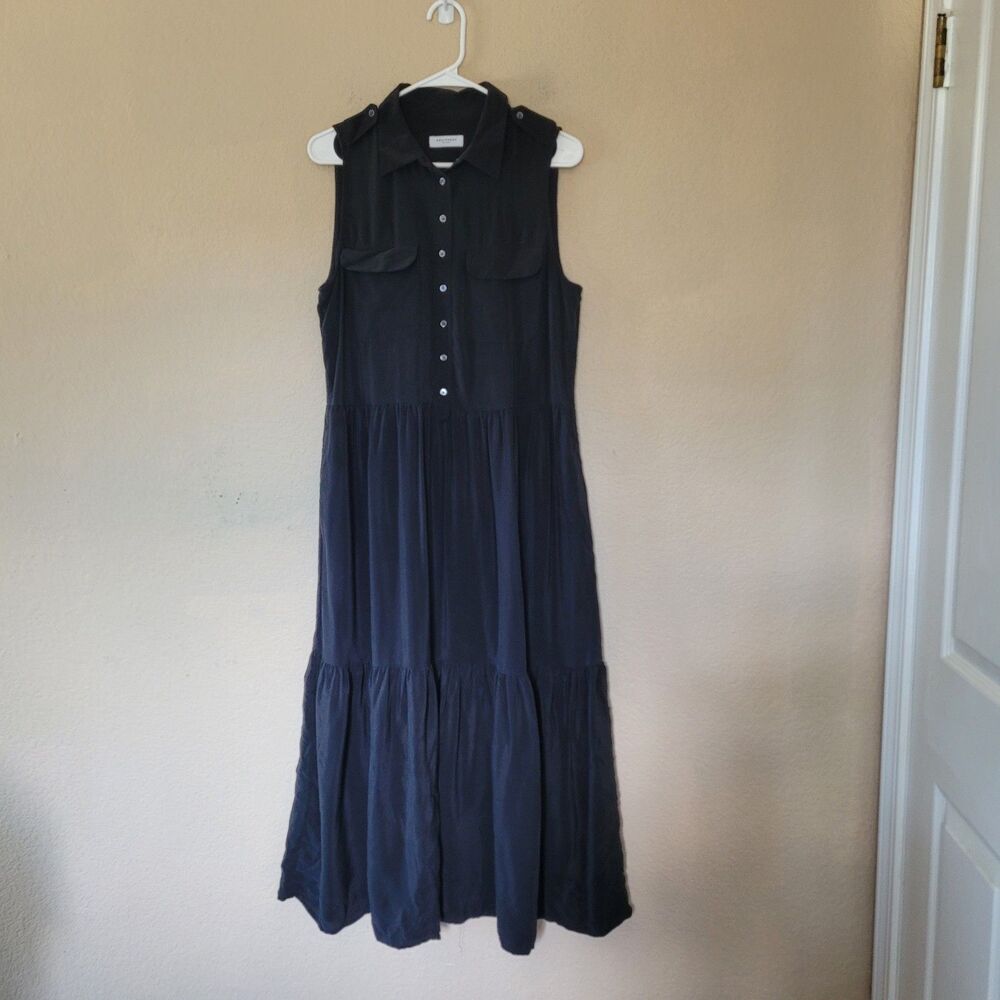 Equipment Femme 100% Silk Sleeveless Midi Button Front Dress Size Medium Pockets